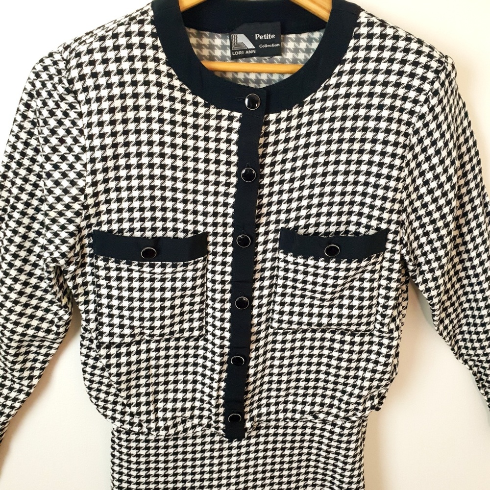 Houndstooth 80s Vintage Dress - Picture 3 of 8